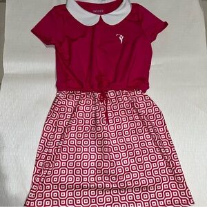 Wynner golf dress hot pink tie waist short sleeve Sz large.